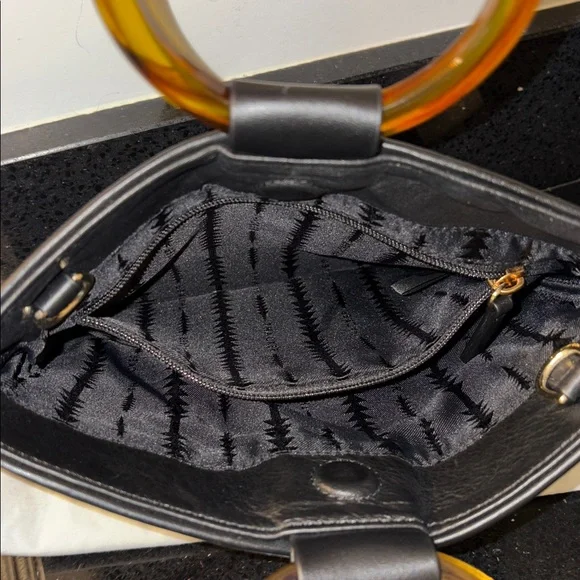 *Thacker Mini Le Bucket Tortoiseshell Ring Double Handle Black Leather Crossbody - Picture 7 of 10